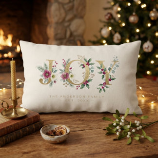 Coussin Rectangle JOIE de Noël en or Holly & feuillage MH26