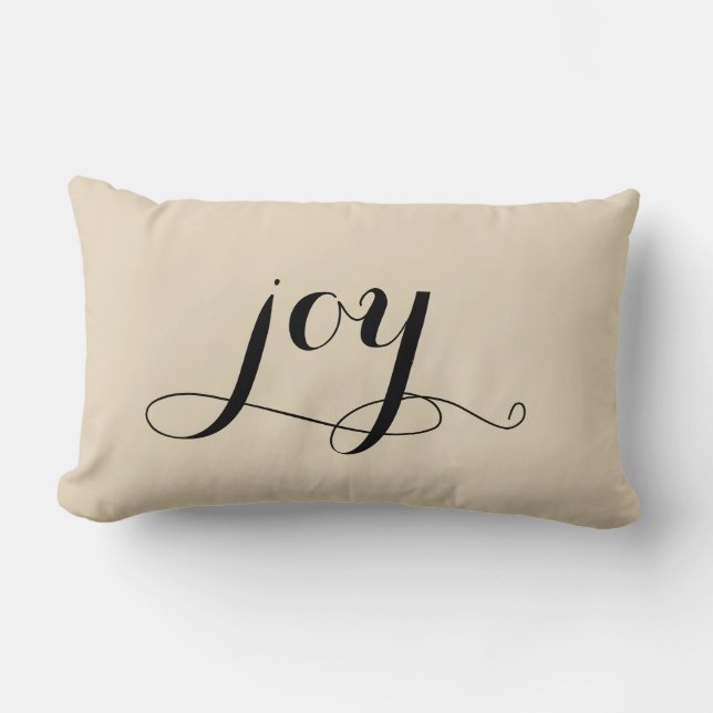 Coussin Rectangle Joie Noël noir Script Beige Holiday (Recto)