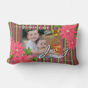 Coussin Rectangle Joie Noël Poinsettia Photo Rouge Vert Jaune