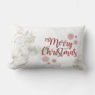Coussin Rectangle Joli bonhomme de neige avec chapeau de Père Noël, 