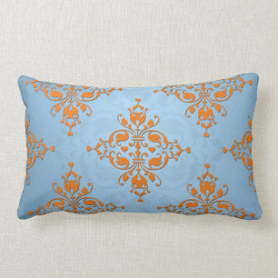 Coussin Rectangle Joli damas orange et bleu