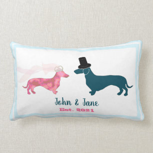 Coussin Rectangle Joli Monogramme Nouveaux mariés Chiens de Dachshun