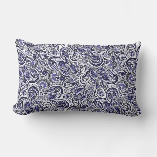 Coussin Rectangle Joli motif paisley bleu blanc design (Recto)