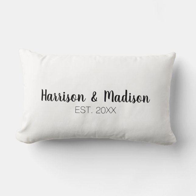 Coussin Rectangle Joli noir blanc script personnalisé noms de couple (Recto)