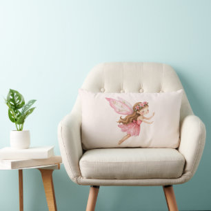 Coussin Rectangle Jolie Fille Fée en Robe Rose Caprice