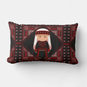 Coussin Rectangle jolie fille palestinienne Broderie rouge tatreez