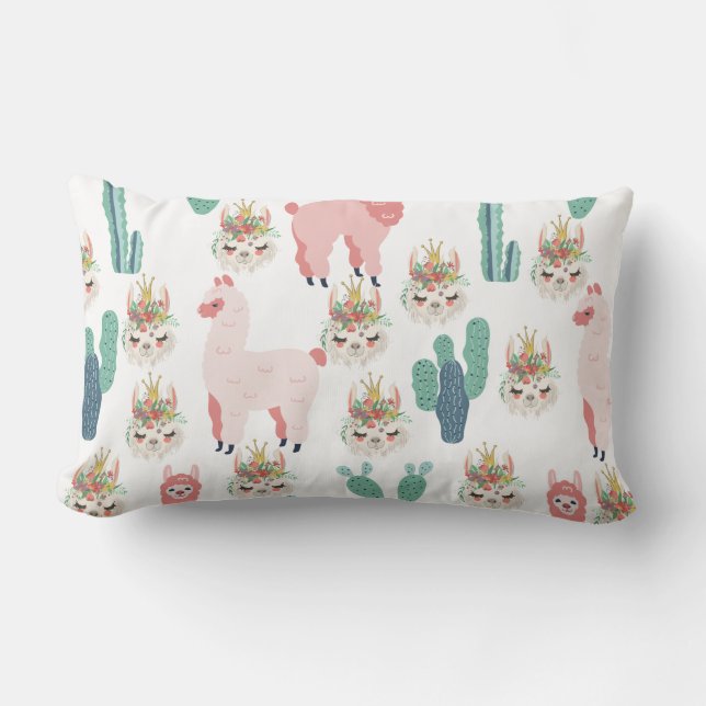 Coussin Rectangle Jolis Llamas roses et Cactus vert (Recto)