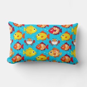 Coussin Rectangle Jolis poissons et crabes de dessin animé aux coule