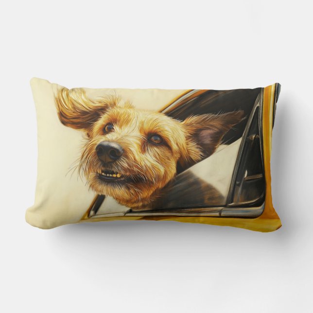 Coussin Rectangle Jouer Chien Profitant De Voiture Ride Art (Recto)