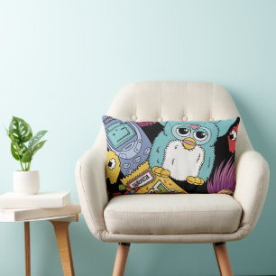 Coussin Rectangle Jouet et technologie à motif gribouillé rétro anné