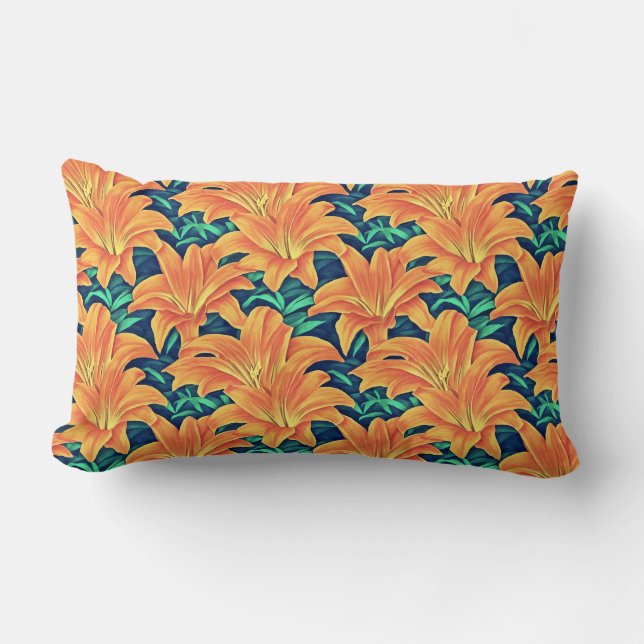 Coussin Rectangle Jour d'Orange avec des Feuilles verts (Recto)