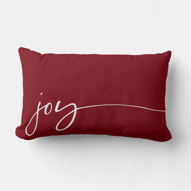 Coussin Rectangle Joy Deep Red Elegant Script Typographie Noël (Recto)
