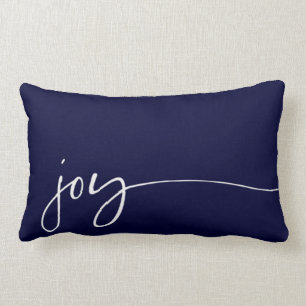 Coussin Rectangle Joy Marine Bleu Élégant Script Calligraphie Noël