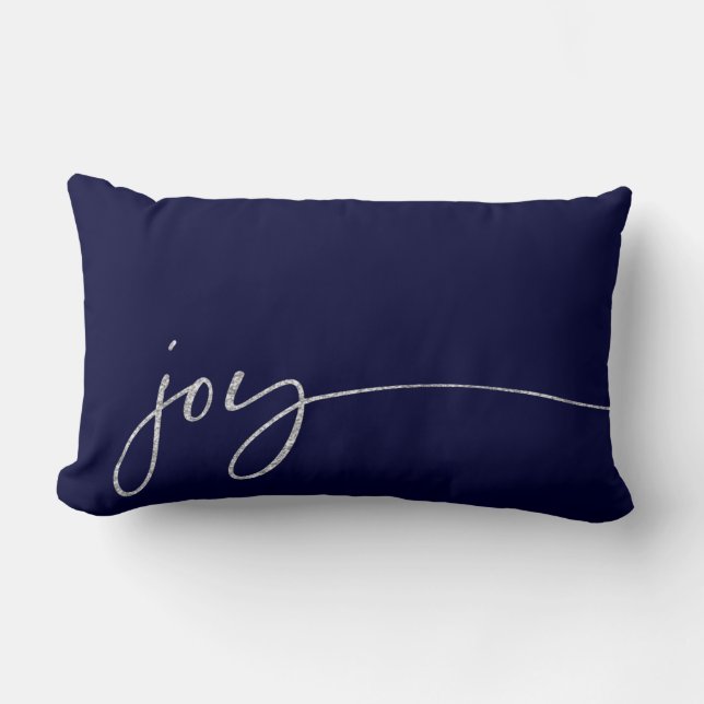 Coussin Rectangle Joy Silver Navy Elegant Script Calligraphie (Recto)