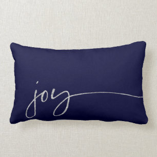 Coussin Rectangle Joy Silver Navy Elegant Script Calligraphie