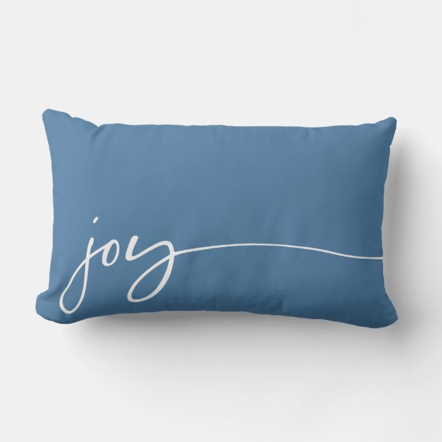 Coussin Rectangle Joy Winter Blue Élégant Script de calligraphie (Recto)
