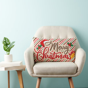 Coussin Rectangle Joyeuse typographie de Noël chapeau de santa décor
