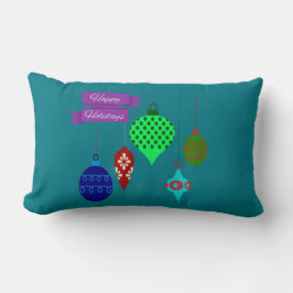 Coussin Rectangle Joyeuses fêtes et pendants ornements Turquoise
