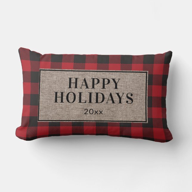 Coussin Rectangle Joyeuses Vacances Rustique Rouge Buffalo Plaid Bur (Recto)