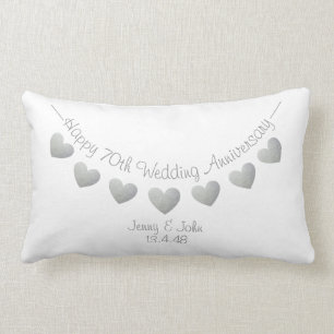 Coussin Rectangle Joyeux 70e anniversaire de Mariage Coeurs de plati