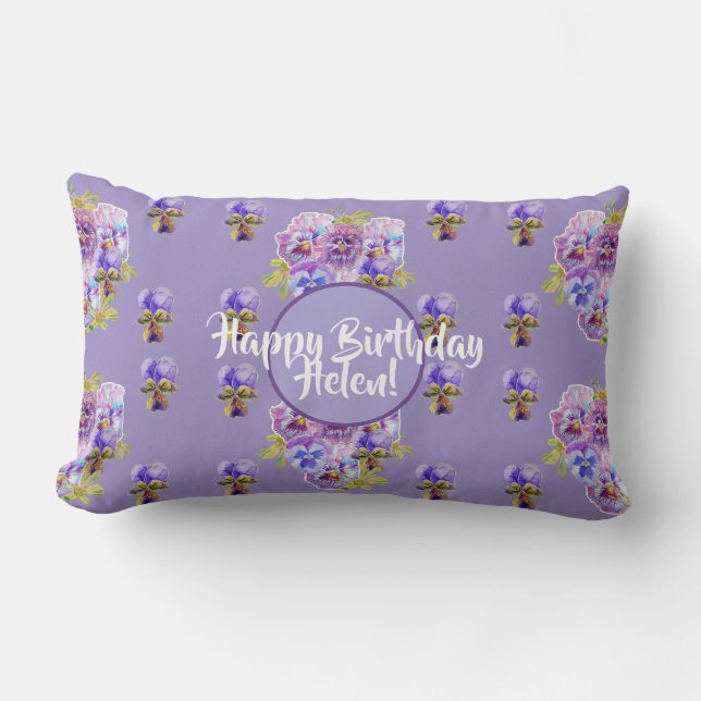 Coussin Rectangle Joyeux anniversaire Pansy floral dames Nom Cuchion (Recto)