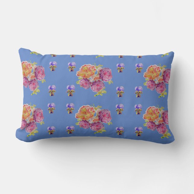Coussin Rectangle Joyeux anniversaire Rose femmes florales Denim Blu (Recto)