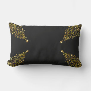 Coussin Rectangle Joyeux Arbres de Noël Étoiles Black Or brillant Ch