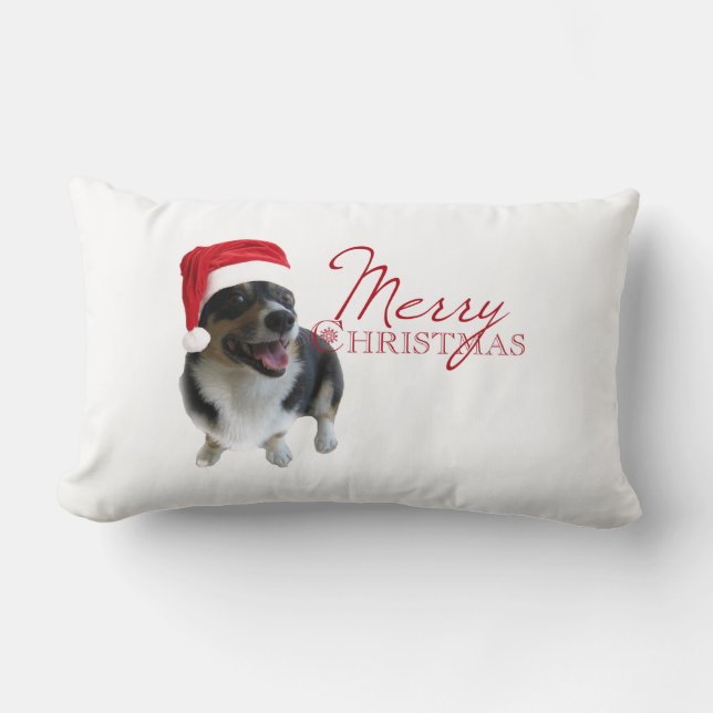 Coussin Rectangle Joyeux Corgi de Noël (Recto)