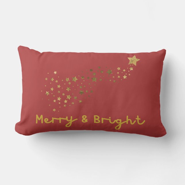 Coussin Rectangle Joyeux Et Lumineux Or Et Rouge Soft Script (Recto)