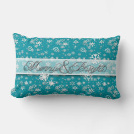 Coussin Rectangle Joyeux et lumineux ・ Turquoises et flocons de neig