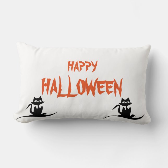 Coussin Rectangle Joyeux Halloween Cat effrayant blanc Throw (Recto)