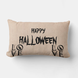 Coussin Rectangle Joyeux Halloween Cat effrayant Crâne Burlap Thon
