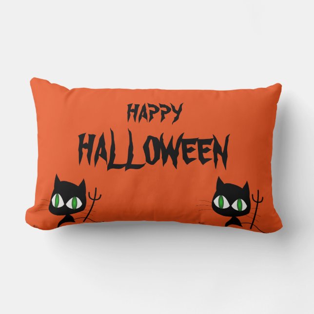 Coussin Rectangle Joyeux Halloween Cat effrayant Orange Throw (Recto)
