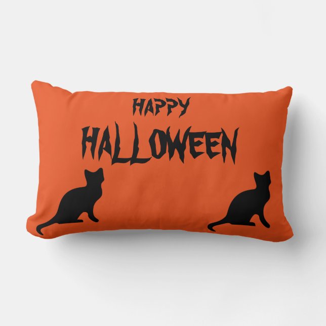 Coussin Rectangle Joyeux Halloween Cat effrayant Orange Throw (Recto)