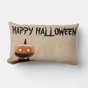 Coussin Rectangle Joyeux Halloween Sorcière avec son Balai Orange La