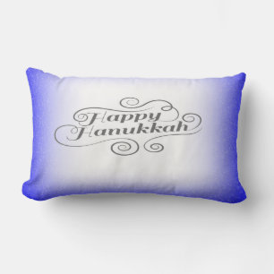 Coussin Rectangle Joyeux Hanukkah à fond bleu blanc 2 tons