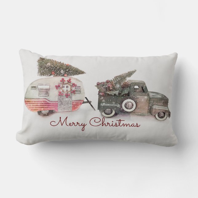 Coussin Rectangle Joyeux Jouet de Noël Camion et remorque de voyage  (Recto)
