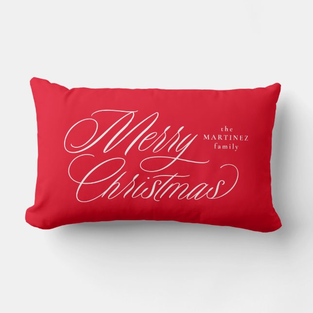 Coussin Rectangle Joyeux Noël élégant script rouge vacances (Recto)