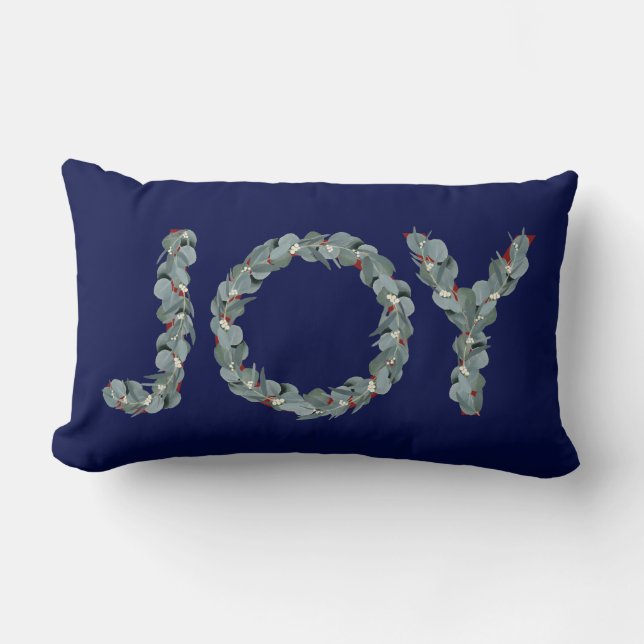 Coussin Rectangle Joyeux Noël Eucalyptus bleu de la marine (Recto)