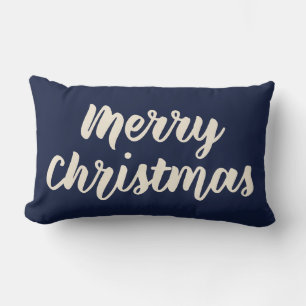 Coussin Rectangle Joyeux Noël moderne rustique Script bleu marine