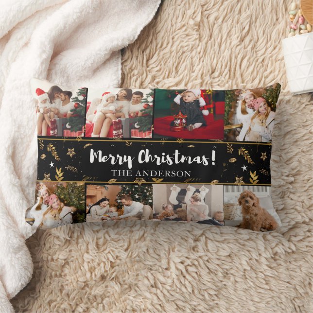 Coussin Rectangle Joyeux Noël Noir Élégant Photos Modernes (Couverture)
