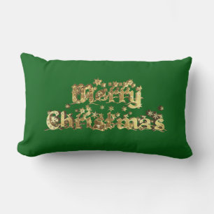 Coussin Rectangle Joyeux Noël Red Green Gold Star Typographie