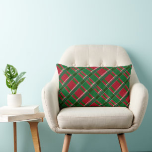 Coussin Rectangle Joyeux Noël rouge et vert plaid