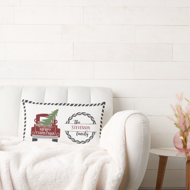 Coussin Rectangle Joyeux Noël Rouge Fête de Camion Personnalisé (Canapé)