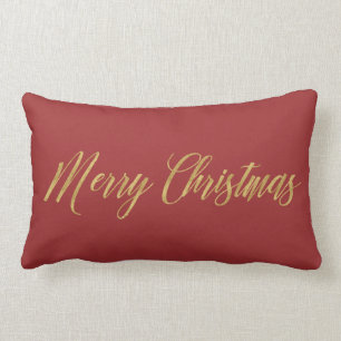Coussin Rectangle Joyeux Noël Rouge Or Simple Élégant Script