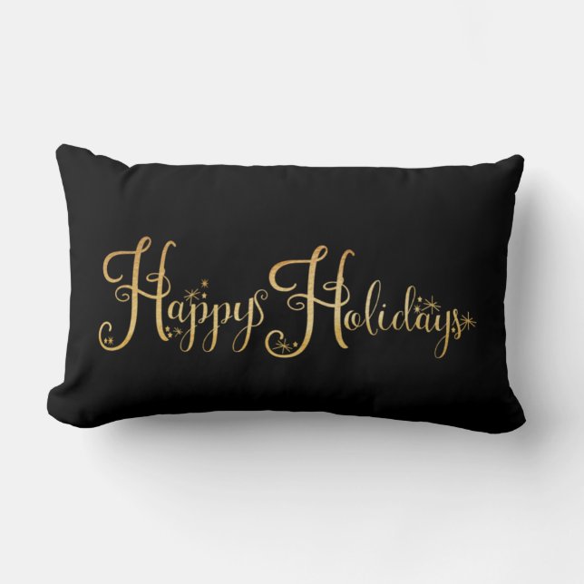 Coussin Rectangle Joyeux Vacances Or Black Script Élégant Vacances (Recto)
