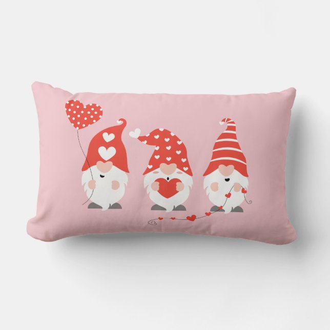 Coussin Rectangle Joyeux Valentin Gnomes Rouge Rose (Recto)