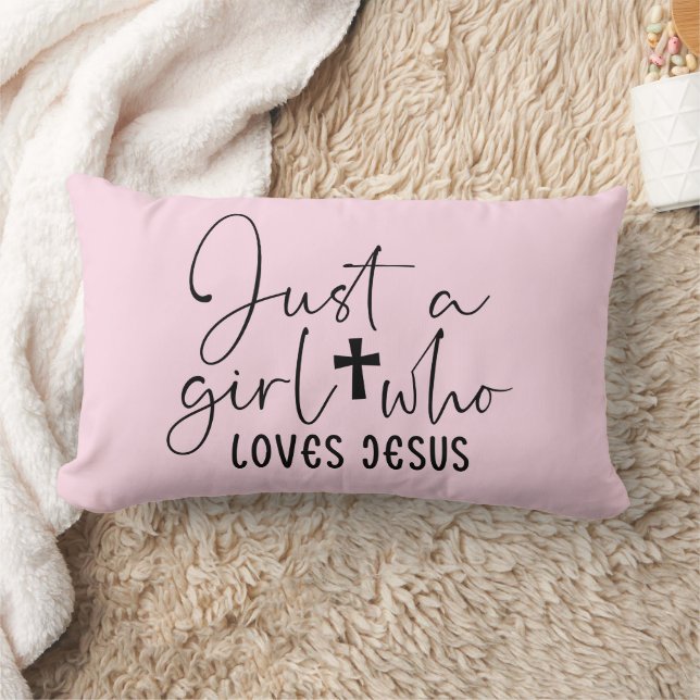 Coussin Rectangle Juste Une Fille Qui Aime Jésus Personnalisé Rose (Couverture)
