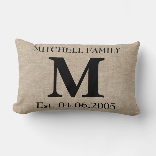 Coussin Rectangle Jut initial chic rustique de toile de jute de (Recto)