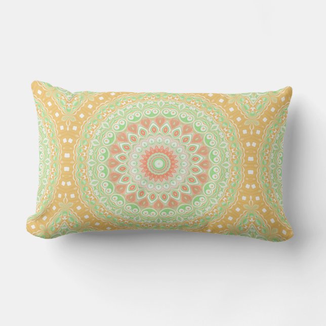 Coussin Rectangle Kaleidoscope d'été vert et orange brillant (Recto)